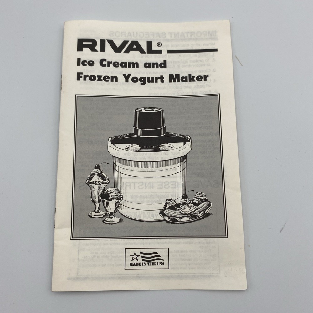 Rival Ice Cream And Frozen Yogurt Maker Instructions And Recipe‎ Booklet All
